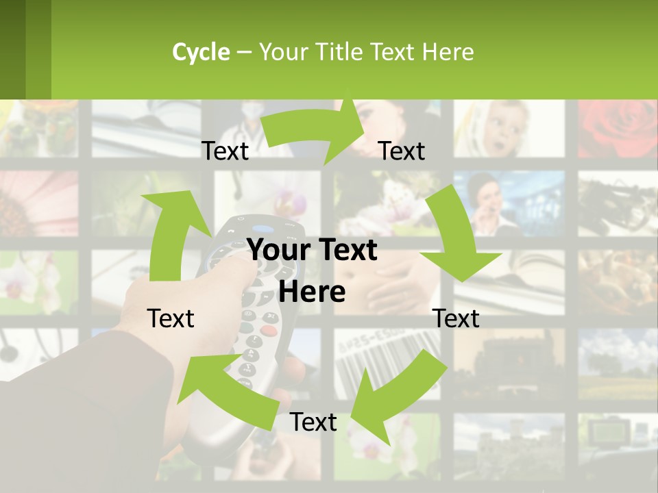 A Person Holding A Remote Control In Front Of A Bunch Of Pictures PowerPoint Template