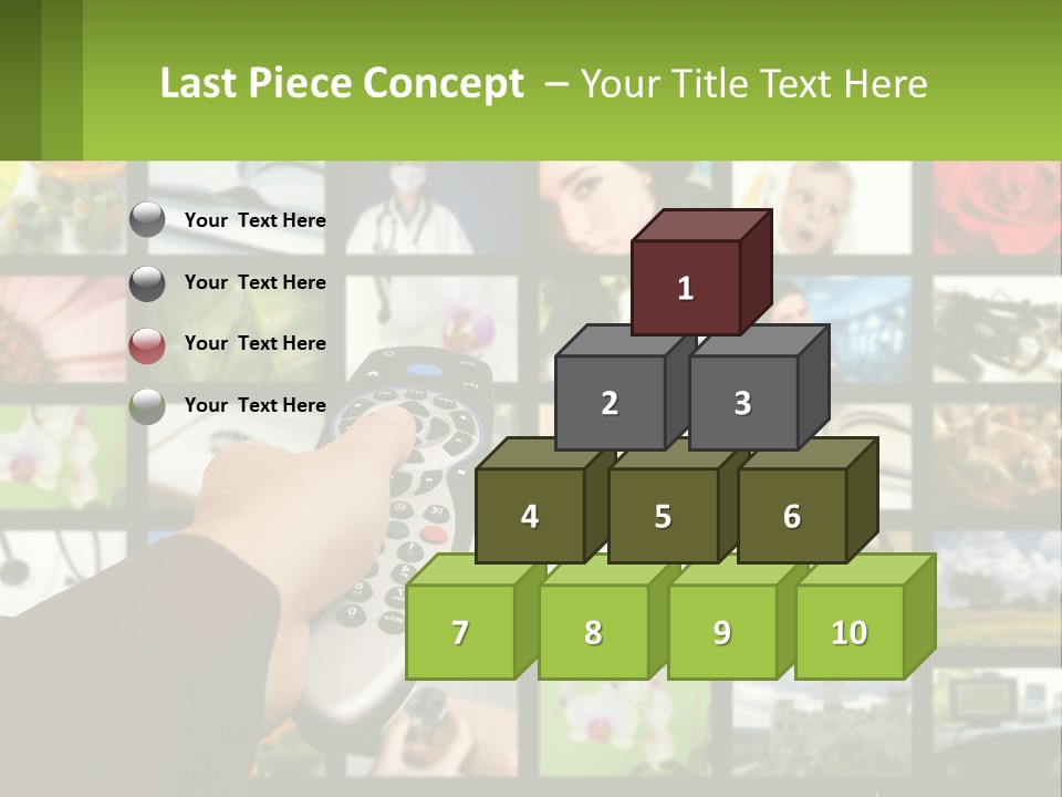 A Person Holding A Remote Control In Front Of A Bunch Of Pictures PowerPoint Template