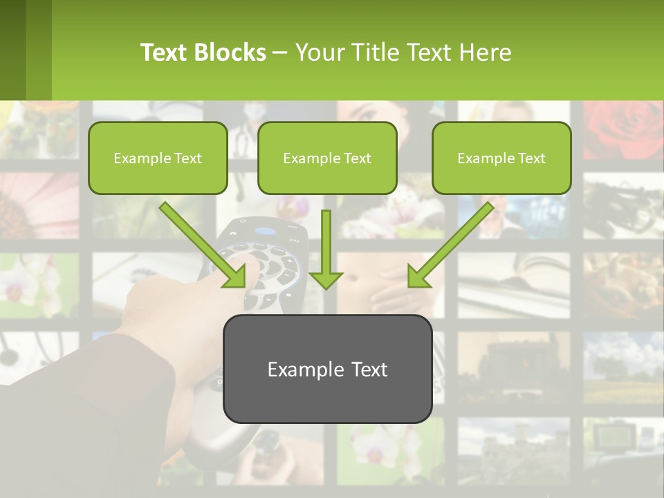 A Person Holding A Remote Control In Front Of A Bunch Of Pictures PowerPoint Template
