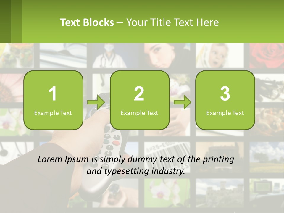 A Person Holding A Remote Control In Front Of A Bunch Of Pictures PowerPoint Template