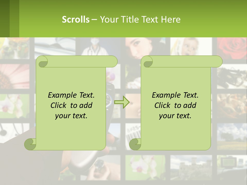 A Person Holding A Remote Control In Front Of A Bunch Of Pictures PowerPoint Template