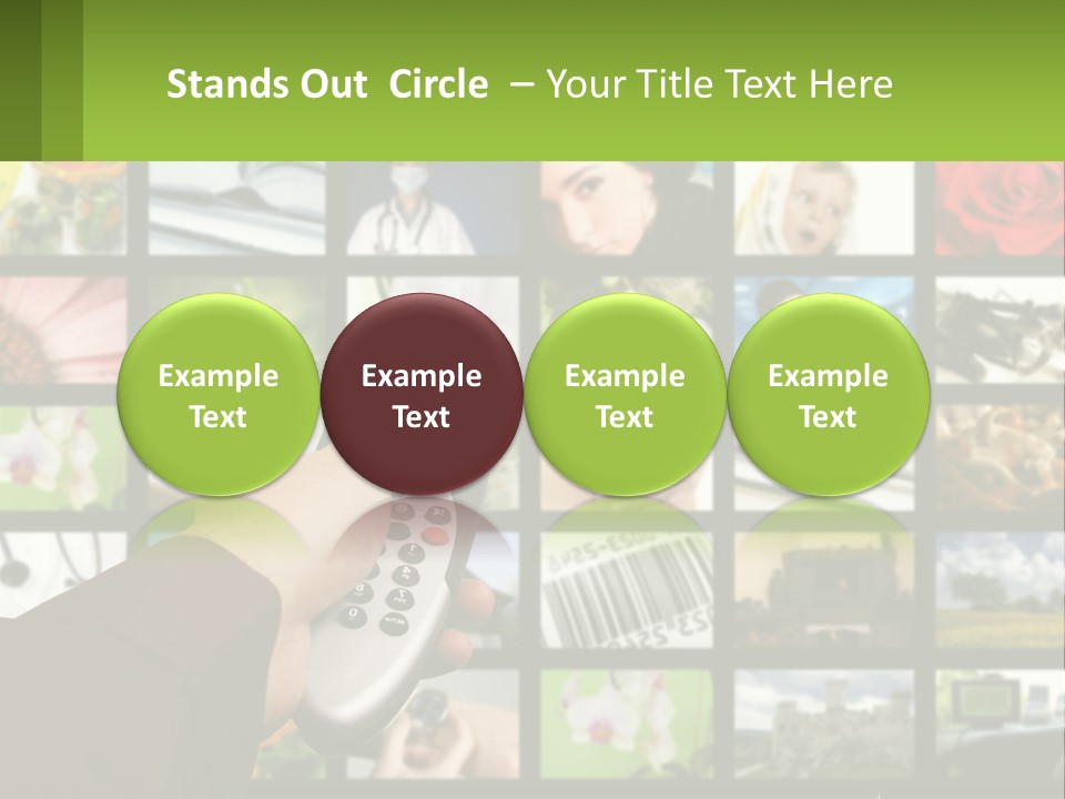 A Person Holding A Remote Control In Front Of A Bunch Of Pictures PowerPoint Template