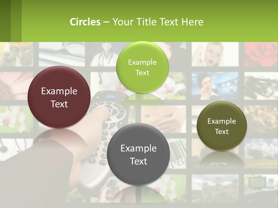 A Person Holding A Remote Control In Front Of A Bunch Of Pictures PowerPoint Template