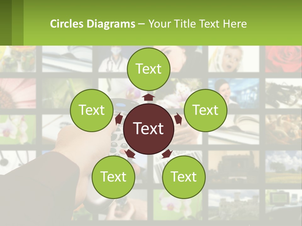 A Person Holding A Remote Control In Front Of A Bunch Of Pictures PowerPoint Template