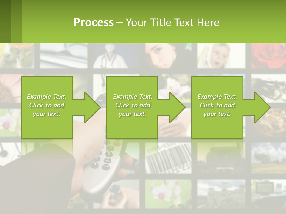 A Person Holding A Remote Control In Front Of A Bunch Of Pictures PowerPoint Template