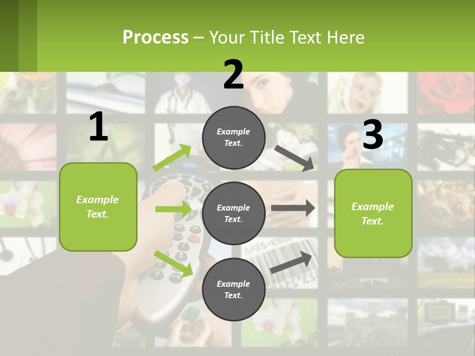 A Person Holding A Remote Control In Front Of A Bunch Of Pictures PowerPoint Template