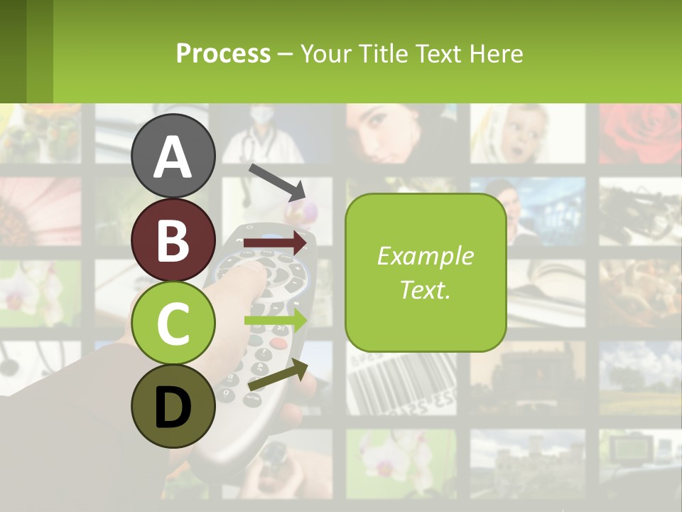 A Person Holding A Remote Control In Front Of A Bunch Of Pictures PowerPoint Template