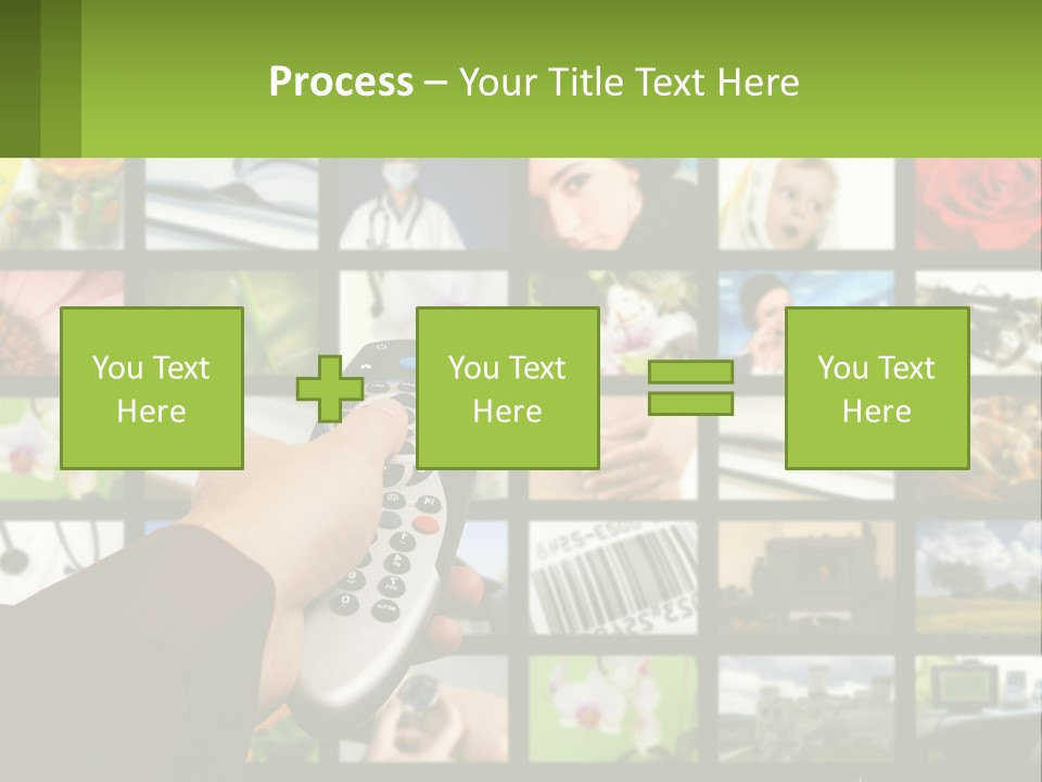 A Person Holding A Remote Control In Front Of A Bunch Of Pictures PowerPoint Template