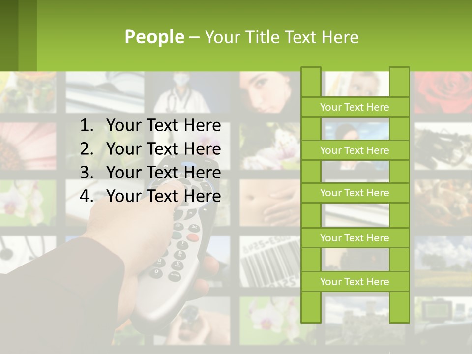 A Person Holding A Remote Control In Front Of A Bunch Of Pictures PowerPoint Template
