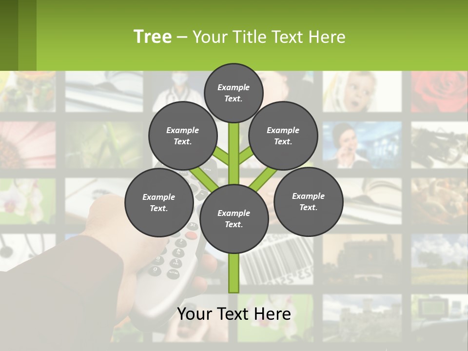 A Person Holding A Remote Control In Front Of A Bunch Of Pictures PowerPoint Template