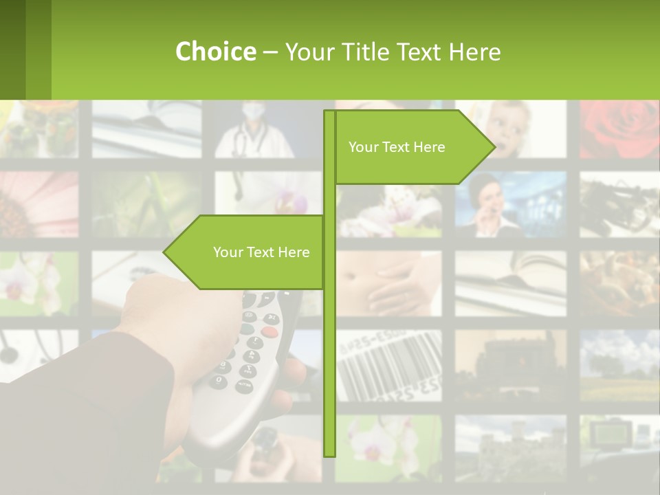 A Person Holding A Remote Control In Front Of A Bunch Of Pictures PowerPoint Template