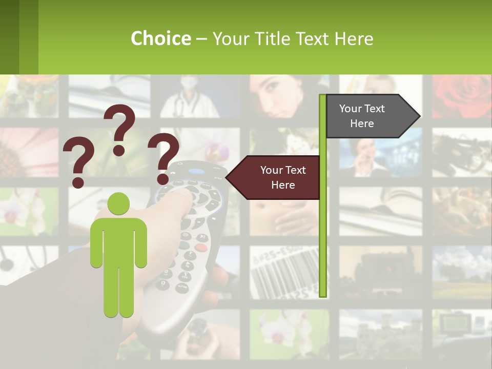 A Person Holding A Remote Control In Front Of A Bunch Of Pictures PowerPoint Template