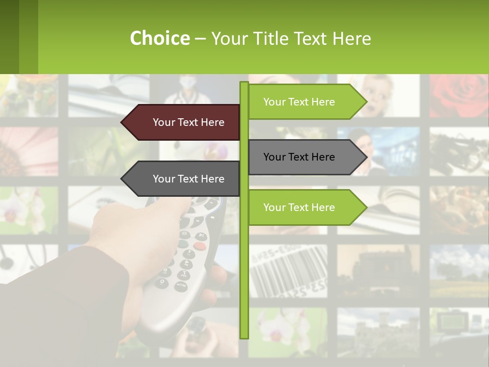 A Person Holding A Remote Control In Front Of A Bunch Of Pictures PowerPoint Template