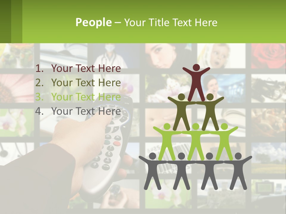 A Person Holding A Remote Control In Front Of A Bunch Of Pictures PowerPoint Template