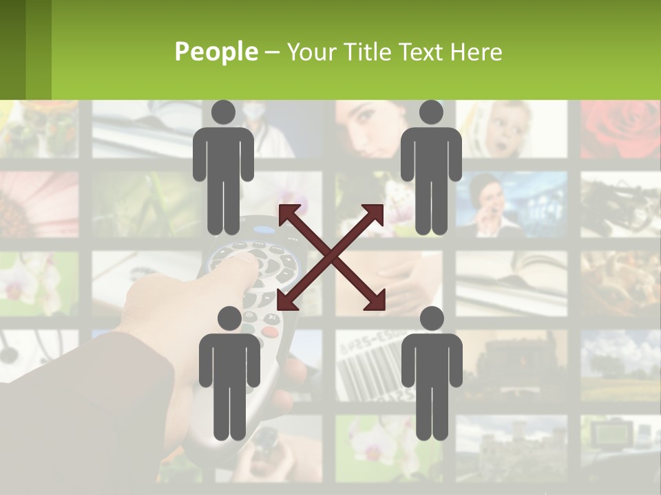 A Person Holding A Remote Control In Front Of A Bunch Of Pictures PowerPoint Template