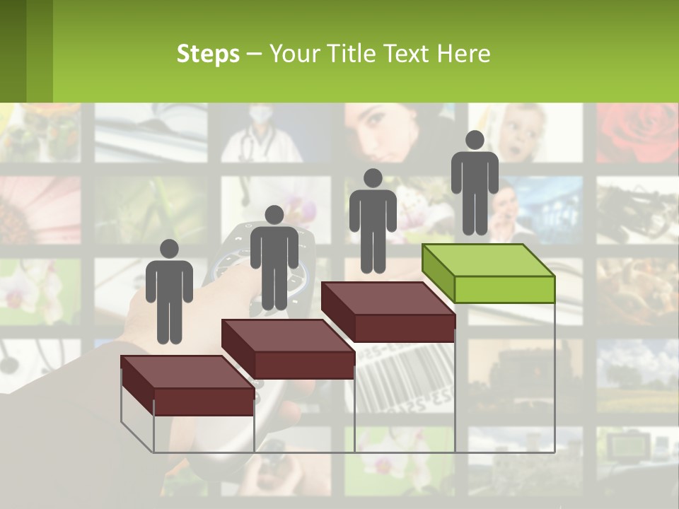 A Person Holding A Remote Control In Front Of A Bunch Of Pictures PowerPoint Template