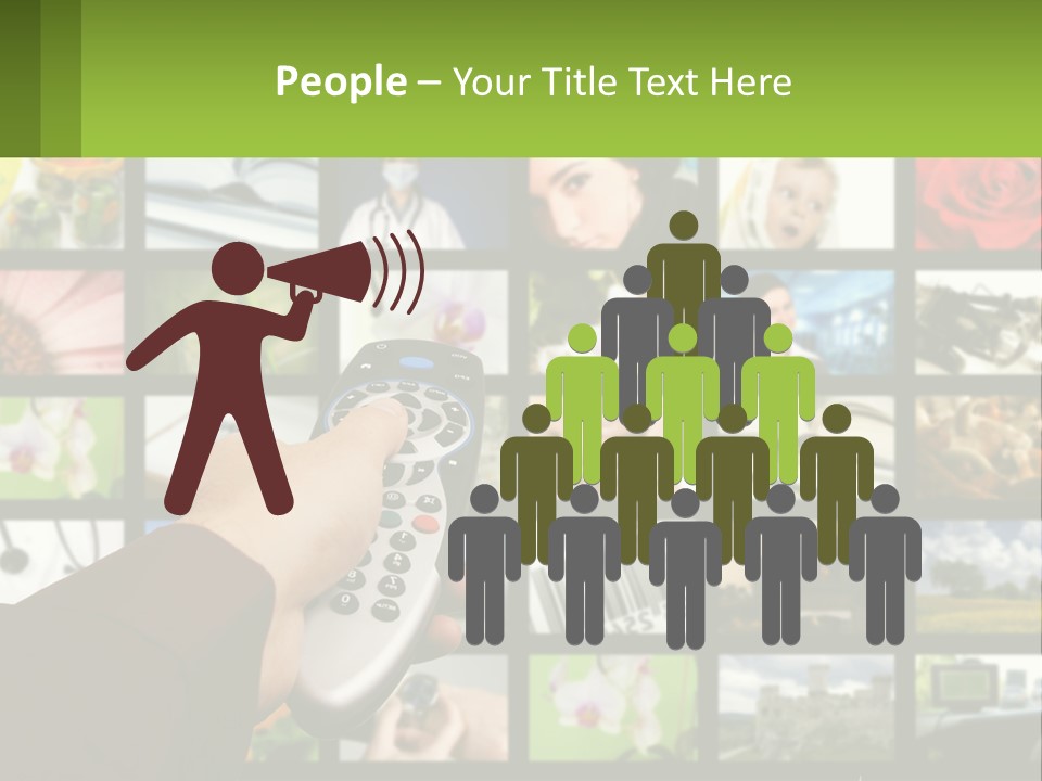 A Person Holding A Remote Control In Front Of A Bunch Of Pictures PowerPoint Template