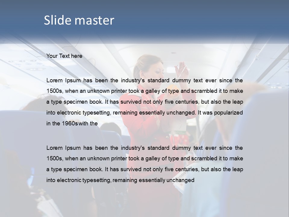 A Woman In A Red Suit Is On An Airplane PowerPoint Template