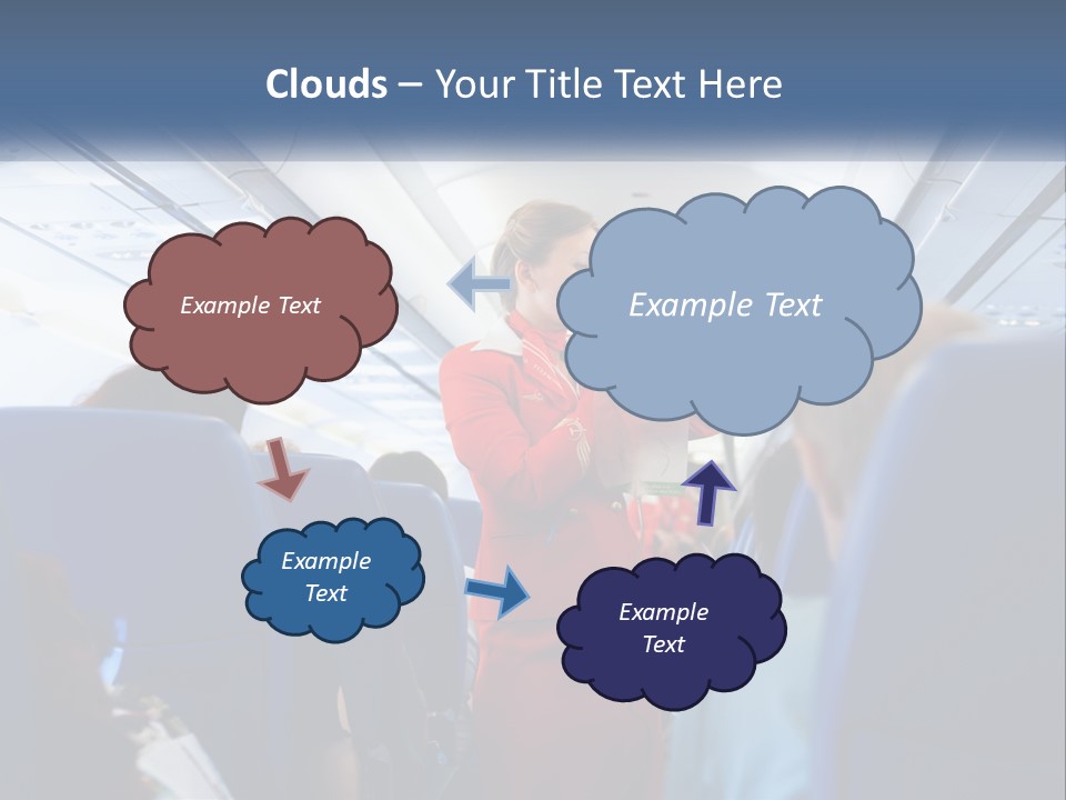 A Woman In A Red Suit Is On An Airplane PowerPoint Template