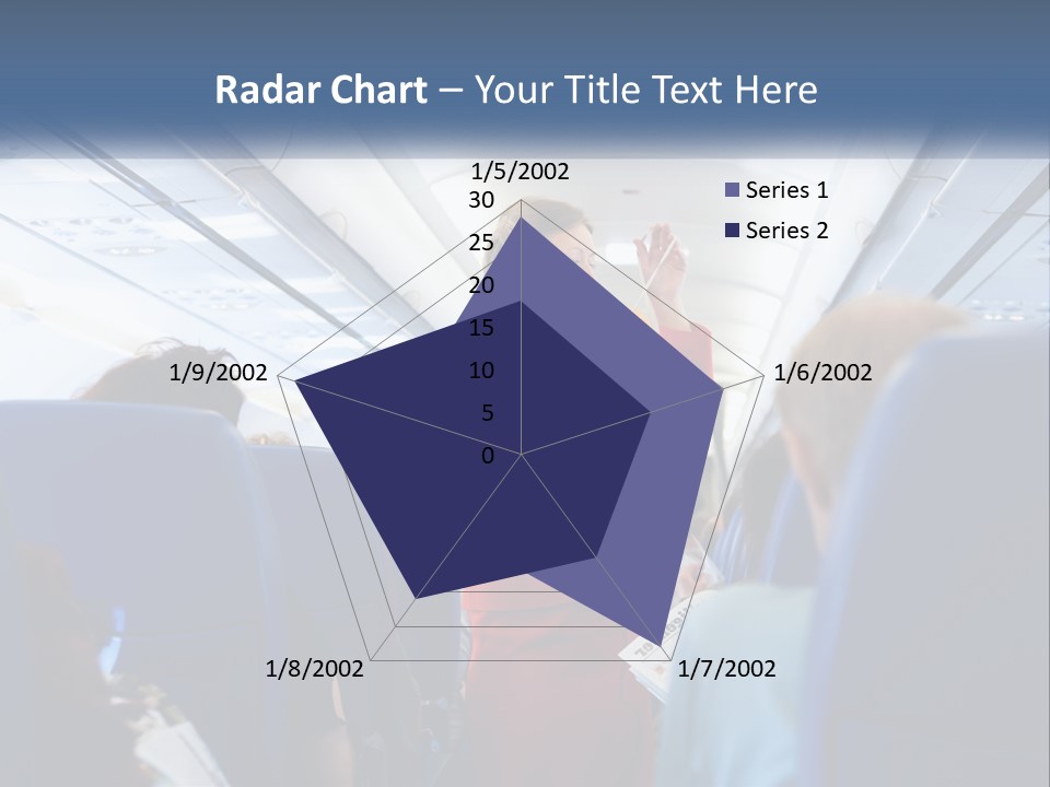 A Woman In A Red Suit Is On An Airplane PowerPoint Template