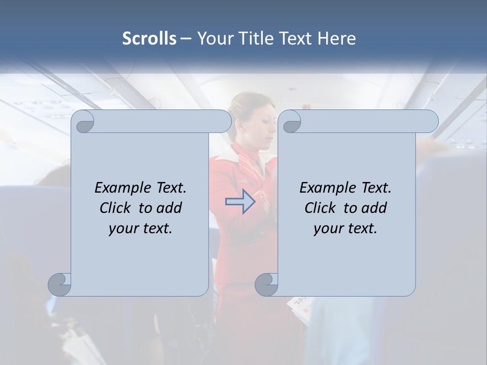 A Woman In A Red Suit Is On An Airplane PowerPoint Template