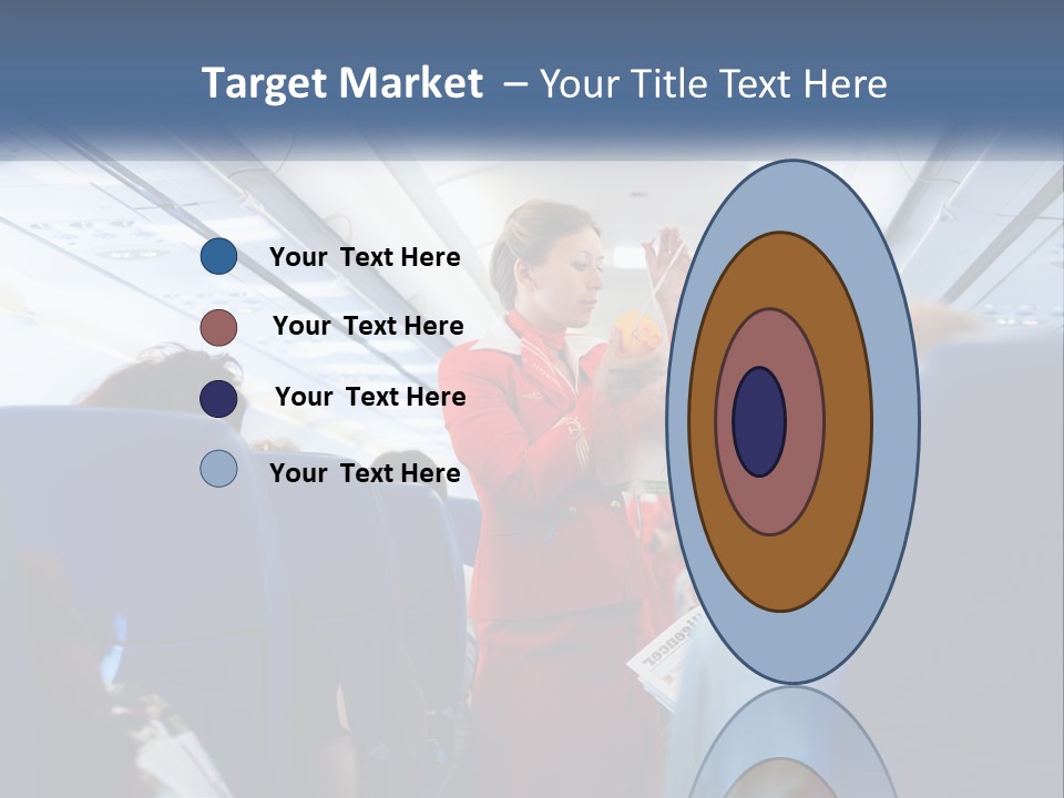 A Woman In A Red Suit Is On An Airplane PowerPoint Template