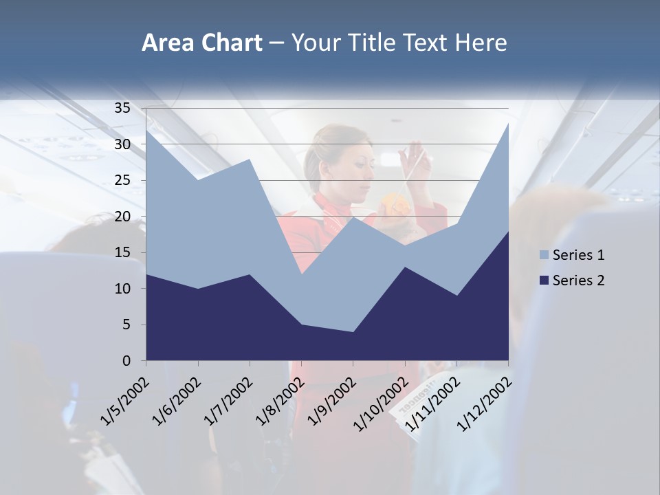 A Woman In A Red Suit Is On An Airplane PowerPoint Template