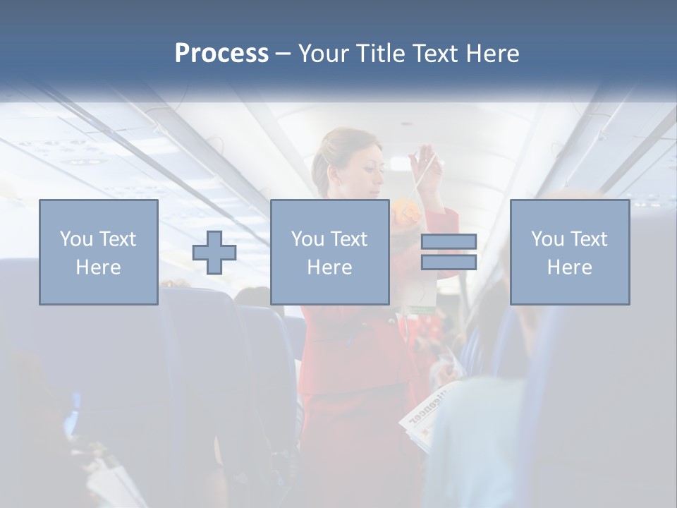 A Woman In A Red Suit Is On An Airplane PowerPoint Template