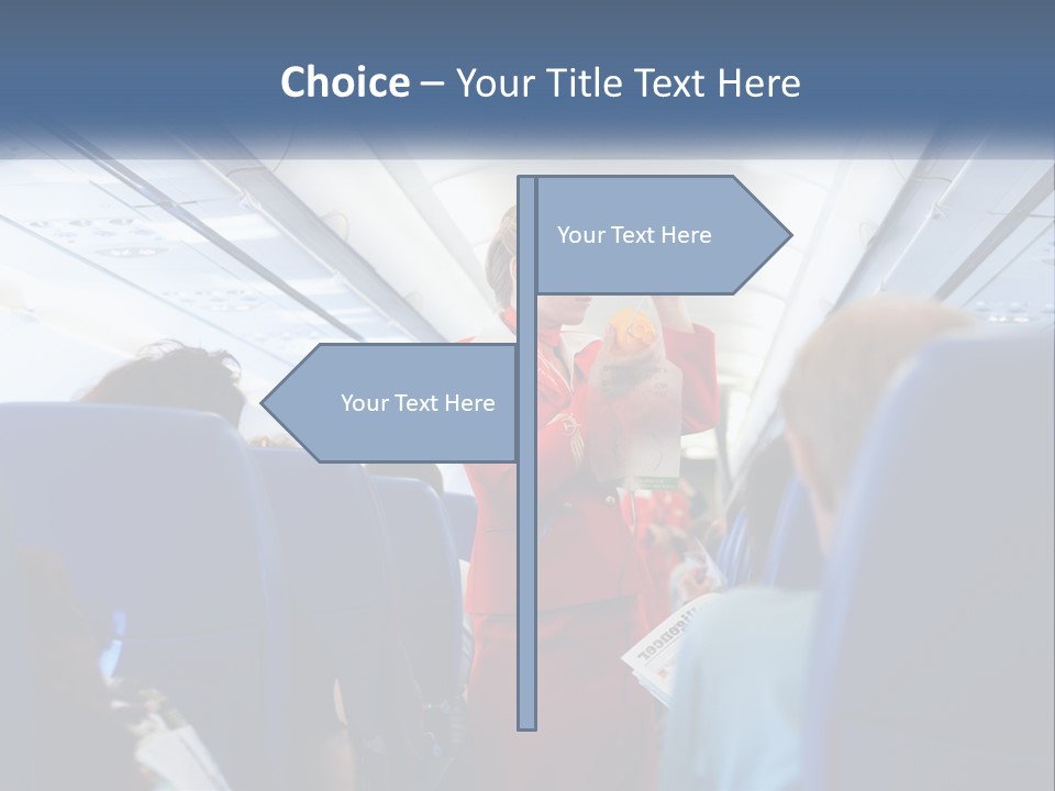 A Woman In A Red Suit Is On An Airplane PowerPoint Template