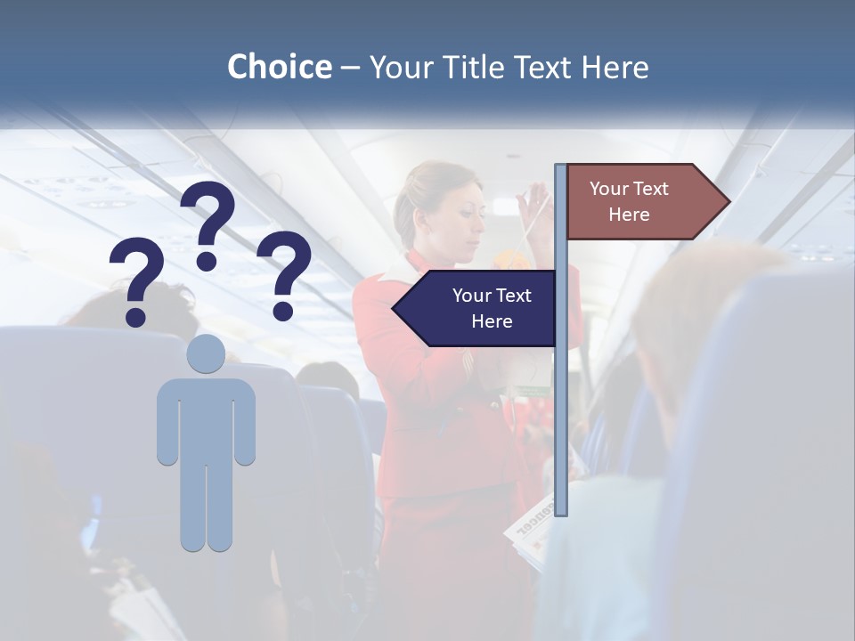 A Woman In A Red Suit Is On An Airplane PowerPoint Template