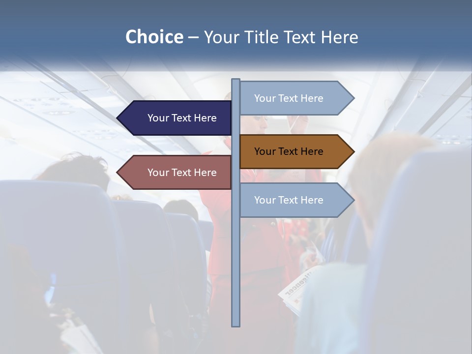A Woman In A Red Suit Is On An Airplane PowerPoint Template
