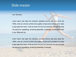 A Woman Running On The Beach With The Ocean In The Background PowerPoint Template