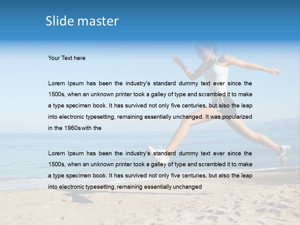 A Woman Running On The Beach With The Ocean In The Background PowerPoint Template