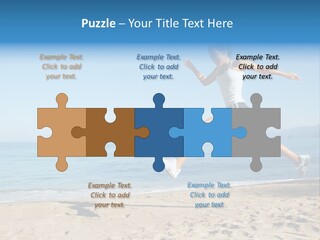 A Woman Running On The Beach With The Ocean In The Background PowerPoint Template