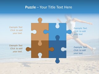 A Woman Running On The Beach With The Ocean In The Background PowerPoint Template