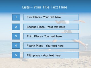 A Woman Running On The Beach With The Ocean In The Background PowerPoint Template