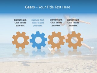 A Woman Running On The Beach With The Ocean In The Background PowerPoint Template