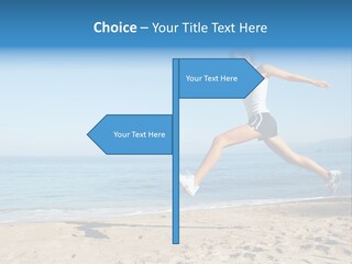 A Woman Running On The Beach With The Ocean In The Background PowerPoint Template