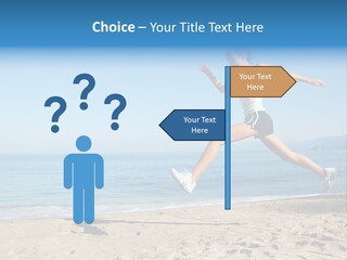 A Woman Running On The Beach With The Ocean In The Background PowerPoint Template