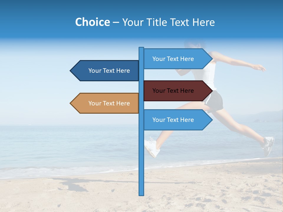 A Woman Running On The Beach With The Ocean In The Background PowerPoint Template