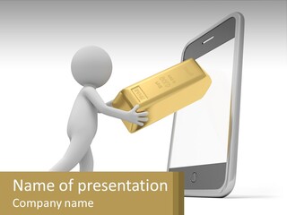 A Person Holding A Gold Bar In Front Of A Cell Phone PowerPoint Template