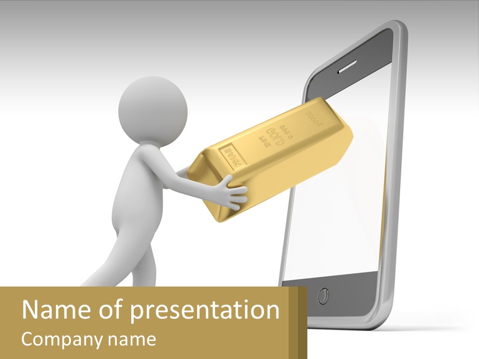 A Person Holding A Gold Bar In Front Of A Cell Phone PowerPoint Template