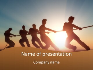 A Group Of People Pulling A Rope On Top Of A Hill PowerPoint Template