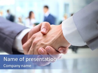 Two People Shaking Hands In Front Of A Group Of People PowerPoint Template