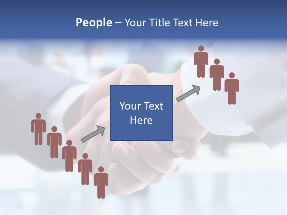 Two People Shaking Hands In Front Of A Group Of People PowerPoint Template