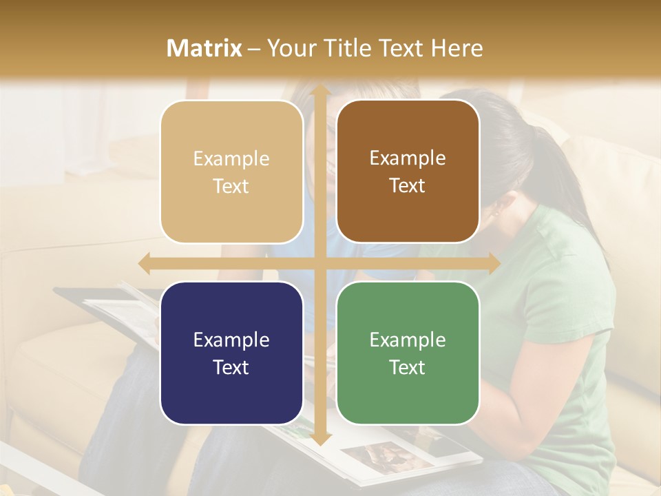 Two Women Sitting On A Couch Looking At A Magazine PowerPoint Template