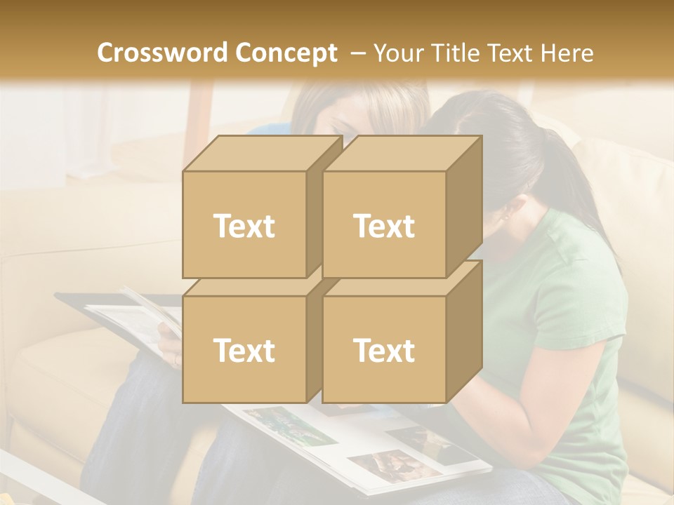 Two Women Sitting On A Couch Looking At A Magazine PowerPoint Template