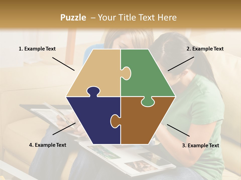 Two Women Sitting On A Couch Looking At A Magazine PowerPoint Template