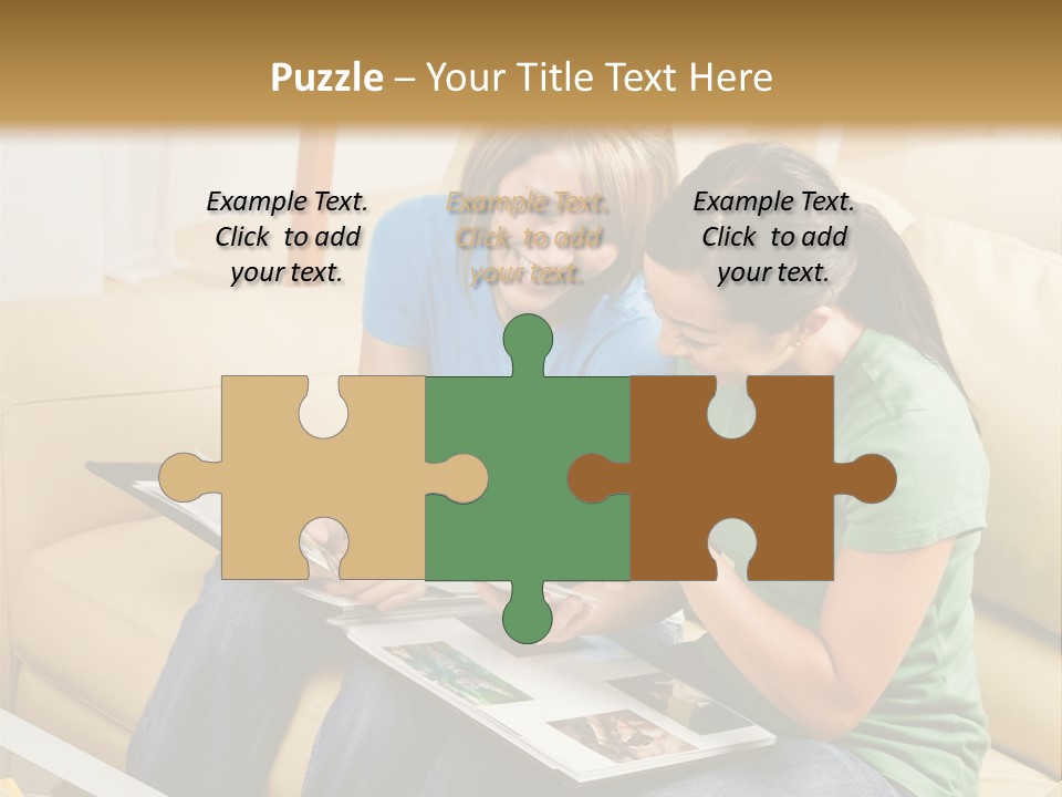 Two Women Sitting On A Couch Looking At A Magazine PowerPoint Template