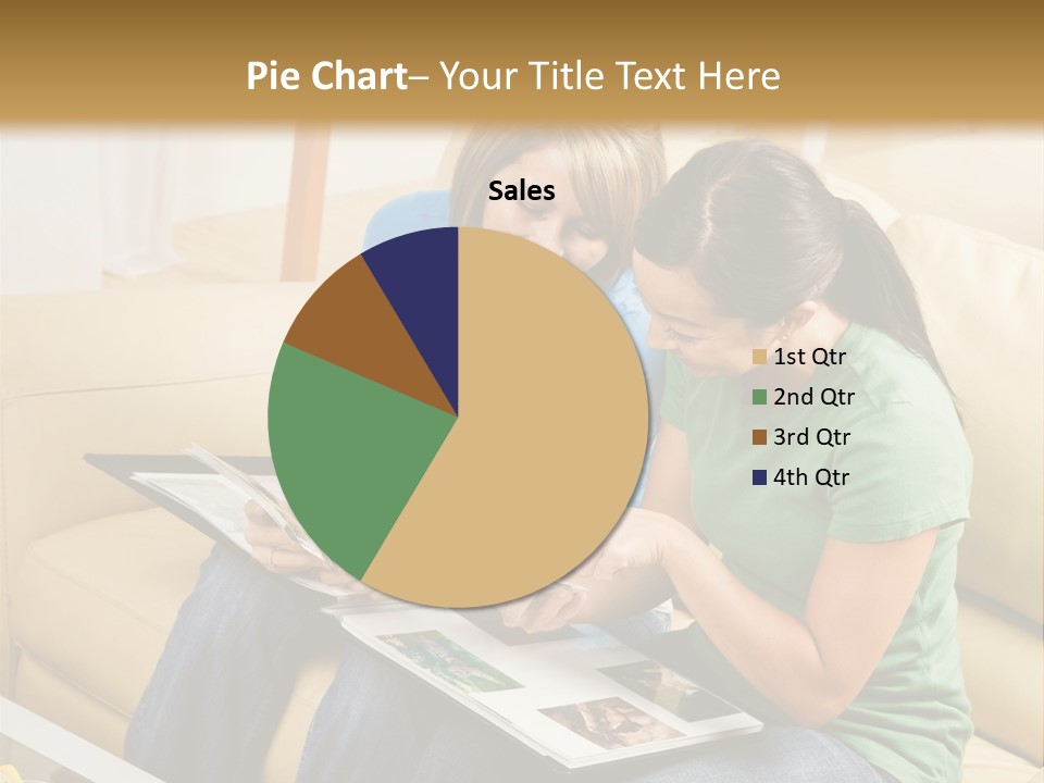 Two Women Sitting On A Couch Looking At A Magazine PowerPoint Template